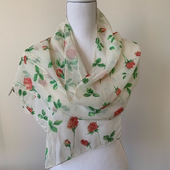 Floral Print Scarf with Red and Green Accents - Picture 1 of 6